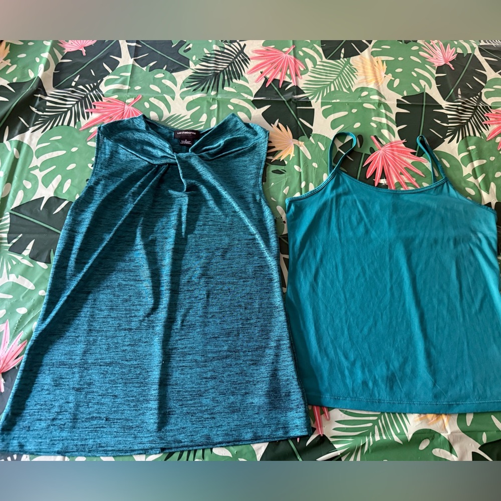 Liz Claiborne Career Dark Teal Green Heather Slinky Blouse & Cami Set Small S